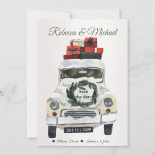 Vintage Car Weihnachten Save the Date Einladung