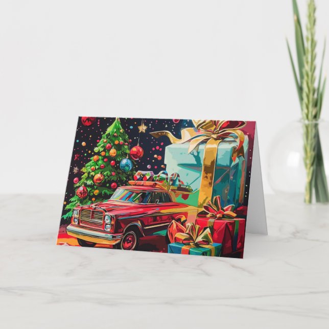 Vintage Car Weihnachtskarte Karte (Vorderseite)