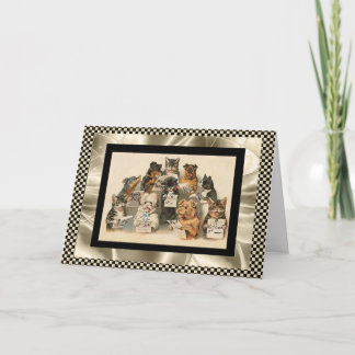 Vintage Card Gesang Hunde & Katzen Beste Wünsche Karte