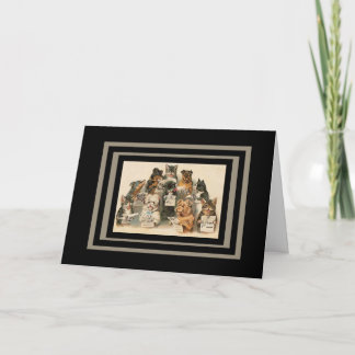 Vintage Card Gesang Hunde & Katzen Beste Wünsche Karte