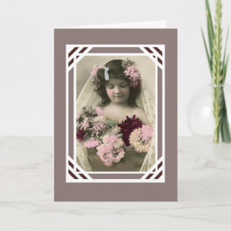 Vintage Card Kleines Mädchen mit Blume Karte