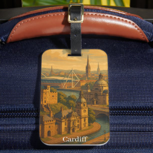 Vintage Cardiff Wales UK Retro-Kunst Gepäckanhänger