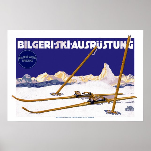 Vintage Carl Kunst Bilgeri Ski Equipment Poster (Vorne)