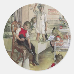 Vintage Carl Larsson Weihnachtsmorgen 1894 Runder Aufkleber