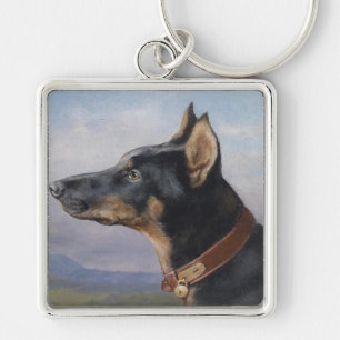 Vintage Carl Reichert Porträt einer Dobermann-Hünd Schlüsselanhänger