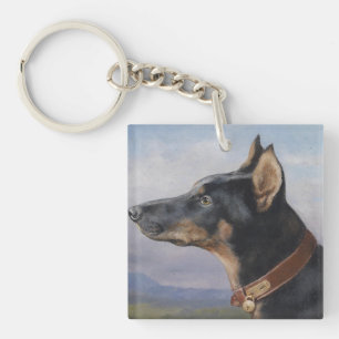 Vintage Carl Reichert Porträt einer Dobermann Schlüsselanhänger