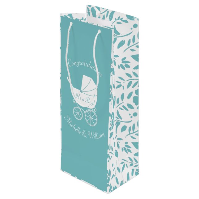 Vintage Carriage Baby-Dusche Geschenktüte Für Weinflaschen (Rückseite Schrägansicht)