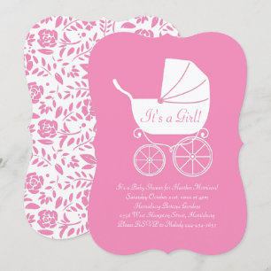 Vintage Carriage Baby Dusche Niedlich Pink Girl Einladung
