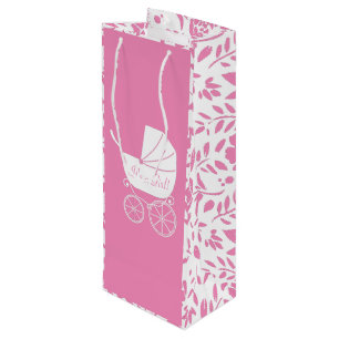 Vintage Carriage Baby Dusche Niedlich Pink Girl Geschenktüte Für Weinflaschen