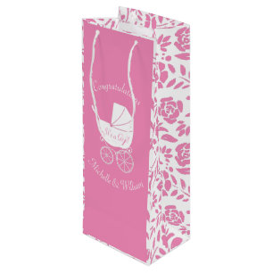 Vintage Carriage Baby Dusche Niedlich Pink Girl Geschenktüte Für Weinflaschen