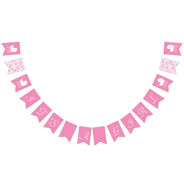 Vintage Carriage Baby Dusche Niedlich Pink Girl Wimpelkette (Alle)
