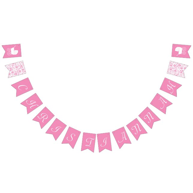 Vintage Carriage Baby Dusche Niedlich Pink Girl Wimpelkette (Alle)