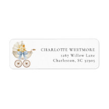 Vintage Carriage Blue Floral Return Address Label