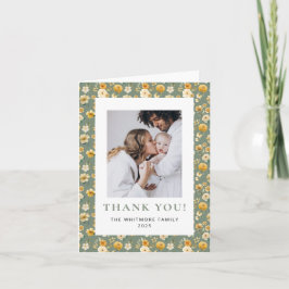 Vintage Carriage Green Floral Photo Thank You Card Dankeskarte
