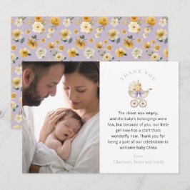 Vintage Carriage Lavender Floral Photo Thank You Dankeskarte