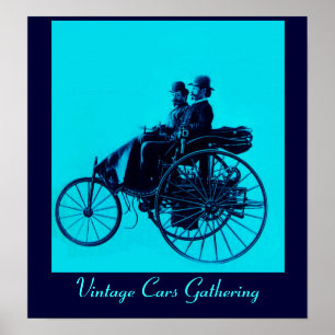 Vintage Cars Ansammlung, blaues Uquase Poster