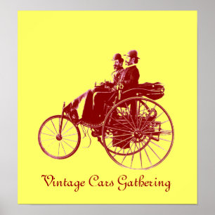 Vintage Cars Ansammlung, gelb braun Poster