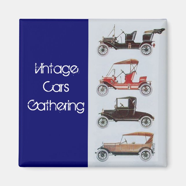 Vintage Cars Ansammlung Klassisches Auto Grau Blau Magnet (Vorne)