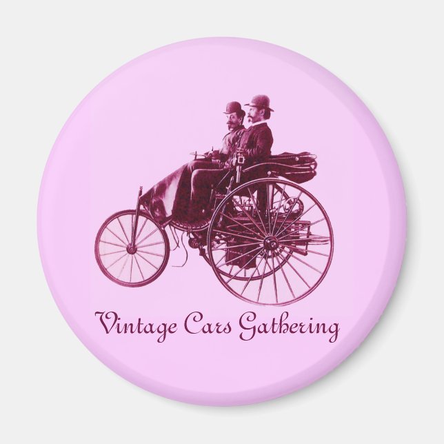 Vintage Cars Ansammlung, lila rosa violett weiß Magnet (Vorne)