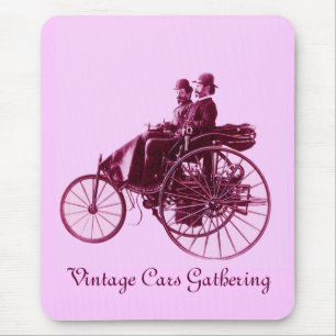 Vintage Cars Ansammlung, lila rosa violett weiß Mousepad