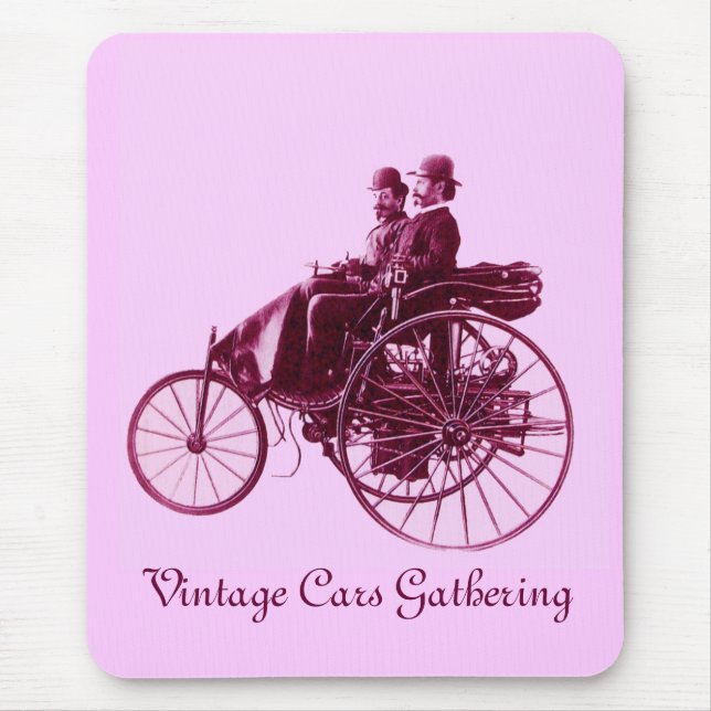 Vintage Cars Ansammlung, lila rosa violett weiß Mousepad (Vorne)
