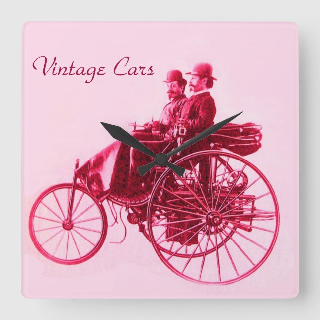 Vintage Cars Ansammlung Quadratische Wanduhr (Vorderseite)