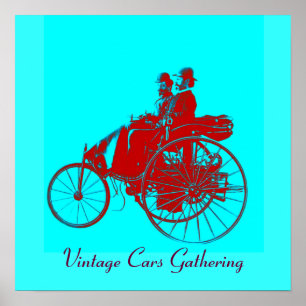 Vintage Cars Ansammlung, Rot-Blau-Urquase Poster