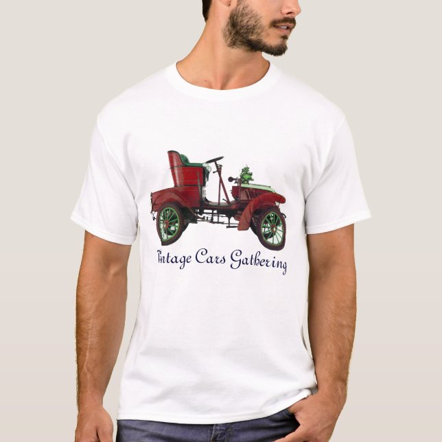 Vintage Cars Ansammlung, rot-grün T-Shirt (Vorderseite)