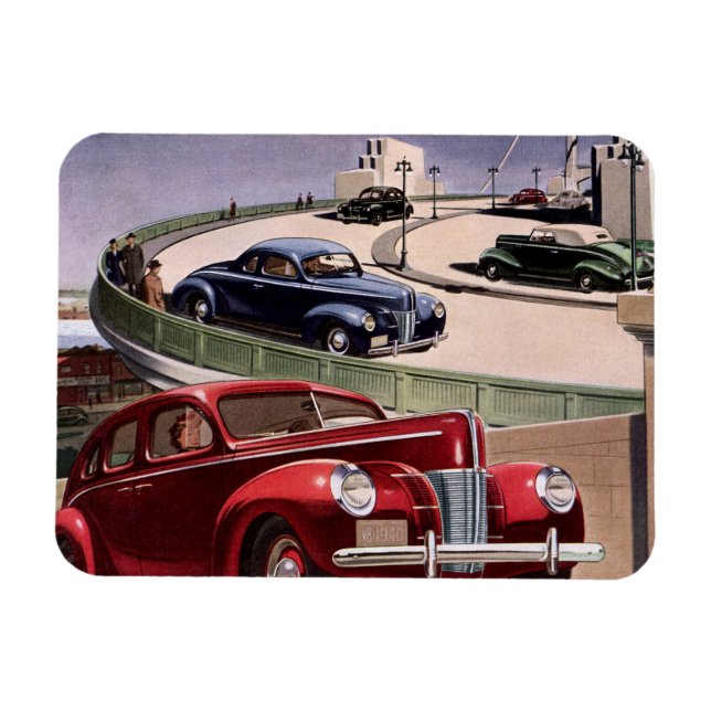 Vintage Cars, Classic Sedans Road Trip on Freeway Magnet (Horizontal)
