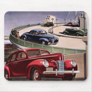 Vintage Cars, Classic Sedans Road Trip on Freeway Mousepad