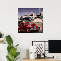Vintage Cars, Classic Sedans Road Trip on Freeway