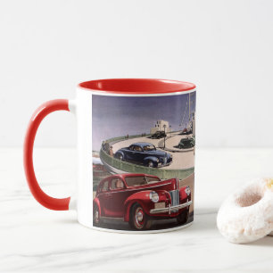 Vintage Cars, Classic Sedans Road Trip on Freeway Tasse