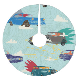 Vintage Cars: Himmelswolkenmuster Polyester Weihnachtsbaumdecke