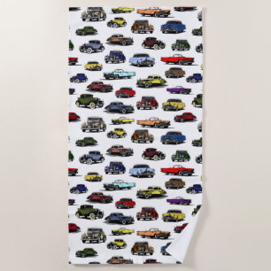 Vintage Cars Illustrationen Random Muster Strandtuch