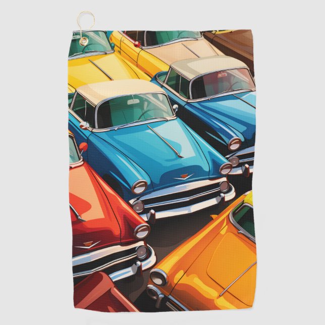 Vintage Cars Pattern Golfhandtuch (Vorderseite)