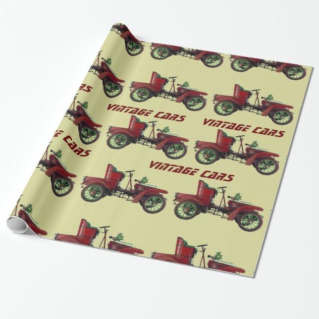 VINTAGE CARS Rot-Gelb Geschenkpapier (Ungerollt)