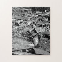 Vintage cars rusting away in a car yard