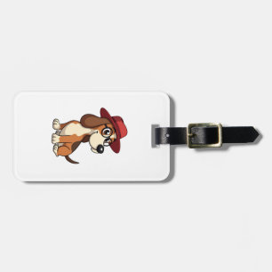 Vintage-Cartoon Basset Hound mit roter Mütze Süßer Gepäckanhänger