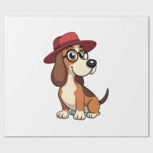 Vintage-Cartoon Basset Hound mit roter Mütze Süßer Geschenkpapier