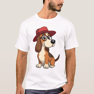 Vintage-Cartoon Basset Hound mit roter Mütze Süßer T-Shirt