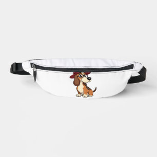 Vintage-Cartoon eines Basset Hounds mit roter Mütz Bauchtasche