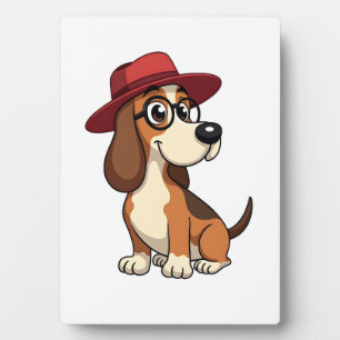 Vintage-Cartoon eines Basset Hounds mit roter Mütz Fotoplatte