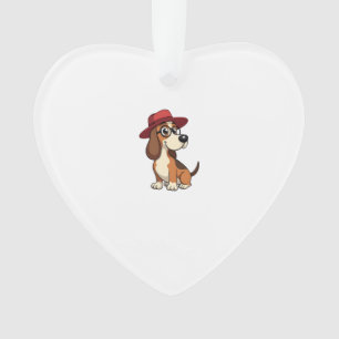 Vintage-Cartoon eines Basset Hounds mit roter Mütz Ornament