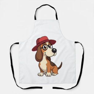 Vintage-Cartoon eines Basset Hounds mit roter Mütz Schürze