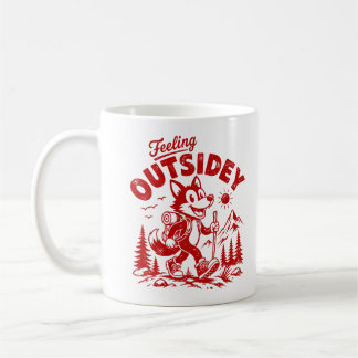 Vintage-Cartoon gehender Fuchs, der sich draußen f Kaffeetasse