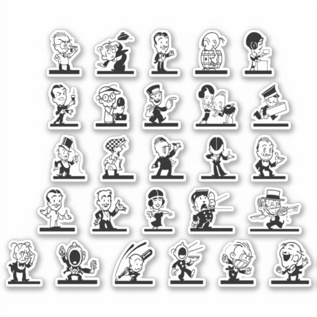 Vintage Cartoon Retro-Comicen in Schwarzweiß Aufkleber (Vorderseite)
