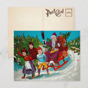 Vintage-Cartoon-Weihnachtsmann mit Birkenzweigen P Postkarte
