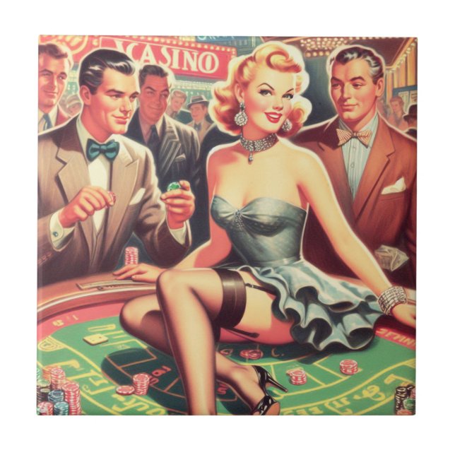 Vintage Casino Illustration Fliese (Vorderseite)