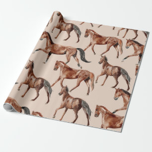 Vintage-Castanienbraunes-Pferd-Aquarell-Reitsport Geschenkpapier
