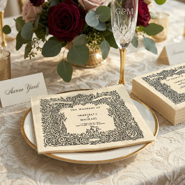 Vintage Castle Wedding Paper Napkin Black Ivory Serviette